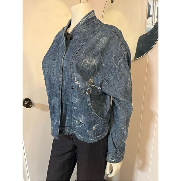 Free People Tattered Tennis Bomber Zip & Snap Front Distressed Jacket M - Picture 4 of 12